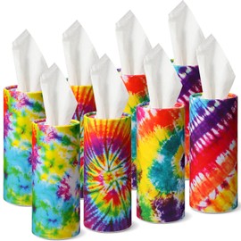 Zubebe 8 Pack Car Tissue Holder with Facial Tissue Tie Dye Car Tissues Cylinder Boxes Round Travel Refill Tissue Box Tissue Holder Tissue Round Container Fit Car Cup Holder for Car Bedroom Decor