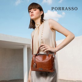 PORRASSO Retro Handbag Women Crossbody Bag Ladies Shoulder Bag Top-Handle Bag Satchel for Work Travel Dating Shopping Brown