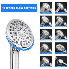 CABONG Filtered Shower Head with Handheld Combo - Dual 2-in-1 Spa System with Massage Shower Head and 10 Modes Hand Held High Pressure Buit in Power Wash Mode (Chrome)
