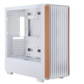 ATX Mid Tower Gaming PC Case - Tempered Side Glass Panel - Dual Chamber - Walnut Wood Front - Can Build in 12 ARGB PWM Fans High Airflow 360MM RAD Supports for ATX/mATX/Mini ITX Motherboards White