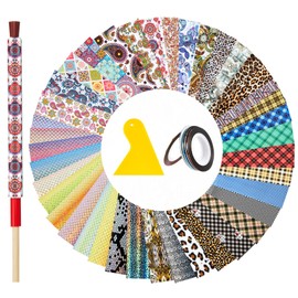 51 Pieces Epoxy Pen Wrap Epoxy Pen Supplies DIY Stickers Glitter Pen Art Crafts Patterns Line Striping Tape with Orange Scraper for DIY Craft Pen, Assorted Colors (Cute Style)