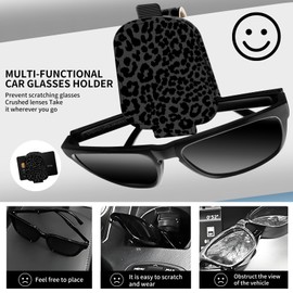 DtuiQSDRV Leather Magnetic Sunglass Holder for Car Sun Visor, Cute Eyeglass Ticket Card Hanger Clip, Universal Auto Interior Accessories for SUV Pickup Truck Black Leopard Print