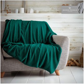 GAVENO CAVAILIA Popcorn Honey Comb Sofa Bed Blanket, Super Soft Fluffy Easy Care Lightweight Luxury Design, Cosy Warm Settee Waffle Throw-Over [Single (130x150 cm), Green], 250449