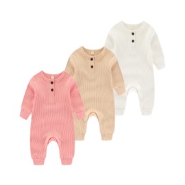 Chamie Baby Romper Newborn Knitted Jumpsuit Long Sleeve Baby Boys Girls Footless One-Piece Suit, 0-24 Months, Pink+Beige+Almond Baby girl clothes