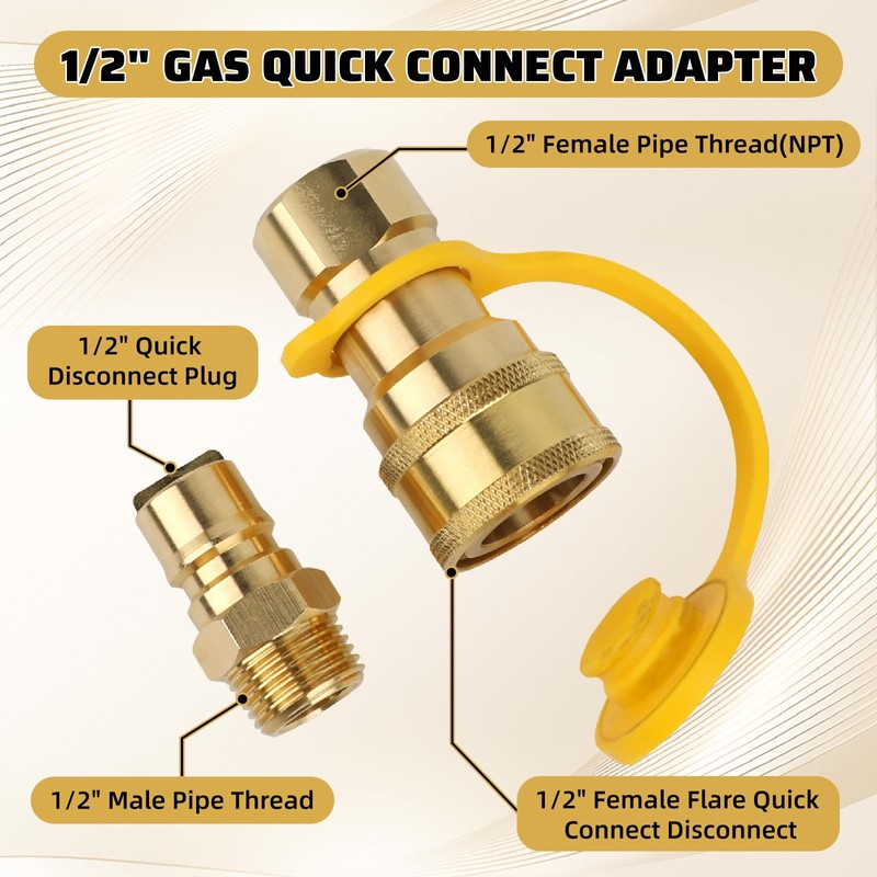 1/2 Inch Gas Quick Connect Kit, 100% Solid Brass Disconnect