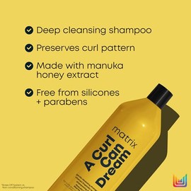 Matrix A Curl Can Dream Shampoo|Shampoo de limpieza profunda para cabello rizado u ondulado | Elimina la acumulación de residuos, hidrata y ayuda a definir los rizos | Con miel de manuka 1L