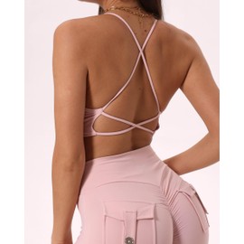 Danysu Women's Workout Sports Bras Backless Padded Low Impact Bra Yoga Crop Tank Top Twirl Front Pink Baby M