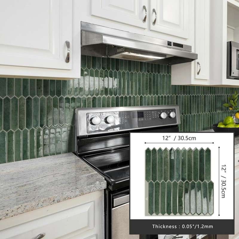 Green Long Hexagon Tile Peel and Stick Backsplash, 10 Sheets