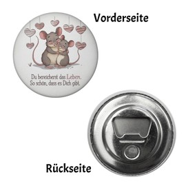 Two Hugging Mice Magnet with Bottle Opener - You Enrich Life Illustration Cute Mice Embrace Heart-Shaped and Create Sweet Decorations in Everyday Life