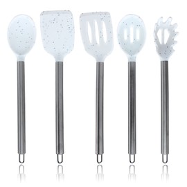 COOK WITH COLOR Silicone Cooking Utensils, Kitchen Utensil Set, Easy to Clean Silicone Kitchen Utensils, Cooking Utensils for Nonstick Cookware, Kitchen Gadgets Set, 5 Pieces, Speckled White