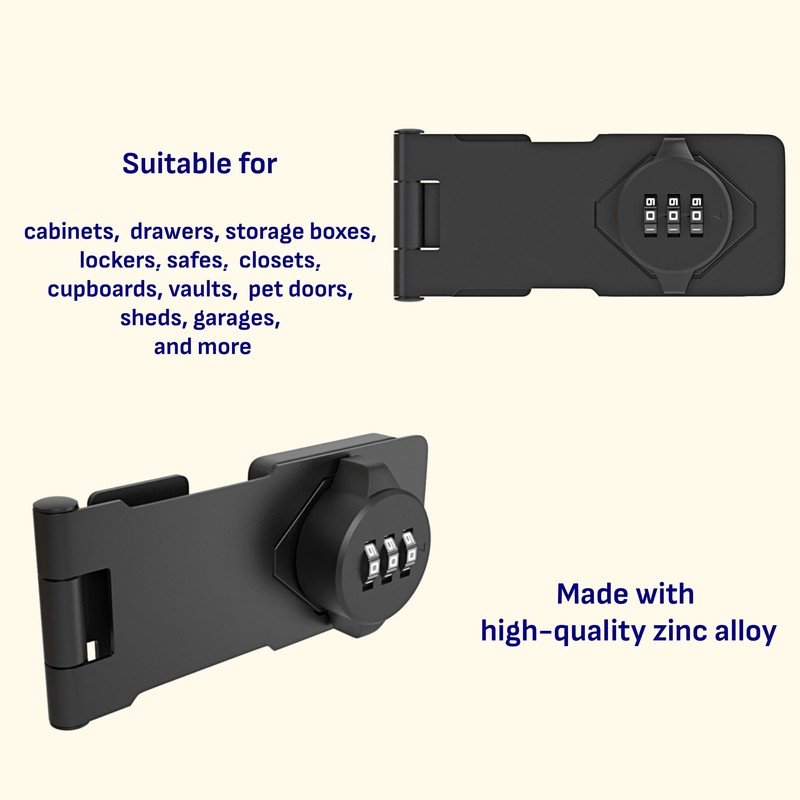 RETRIN 3-Digit Combination Lock, Black, Keyless, Zinc Alloy, Cabinet Door