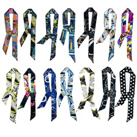 QTMY 14 Pack Purse Scarf for Bags Silk Head Scarf for Hair Handbag Women Scarfs Band Hair Neck Scarves Fashion Gifts,19-6