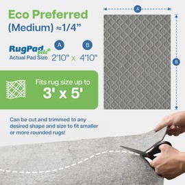 Waterproof Rug Pad, 3x5 ft (1/4" Medium) - Non-Slip Cushioned Pad for Area Floors - Washable, Pet-Friendly, Protects Floors from Spills and Accidents, Scratch-Resistant Rug Underlay