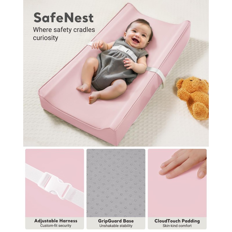 Vegan Leather Waterproof Baby Changing Pad - Wipeable, Extra Thick