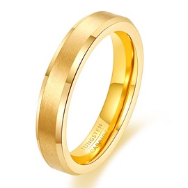 HXNIBATSAR 4mm/6mm/8mm Mens Wedding Tungsten Ring Plated Matte Finish&Polished Beveled Edge with Laser Etched Elegant Gift (4mm-Gold, 12)