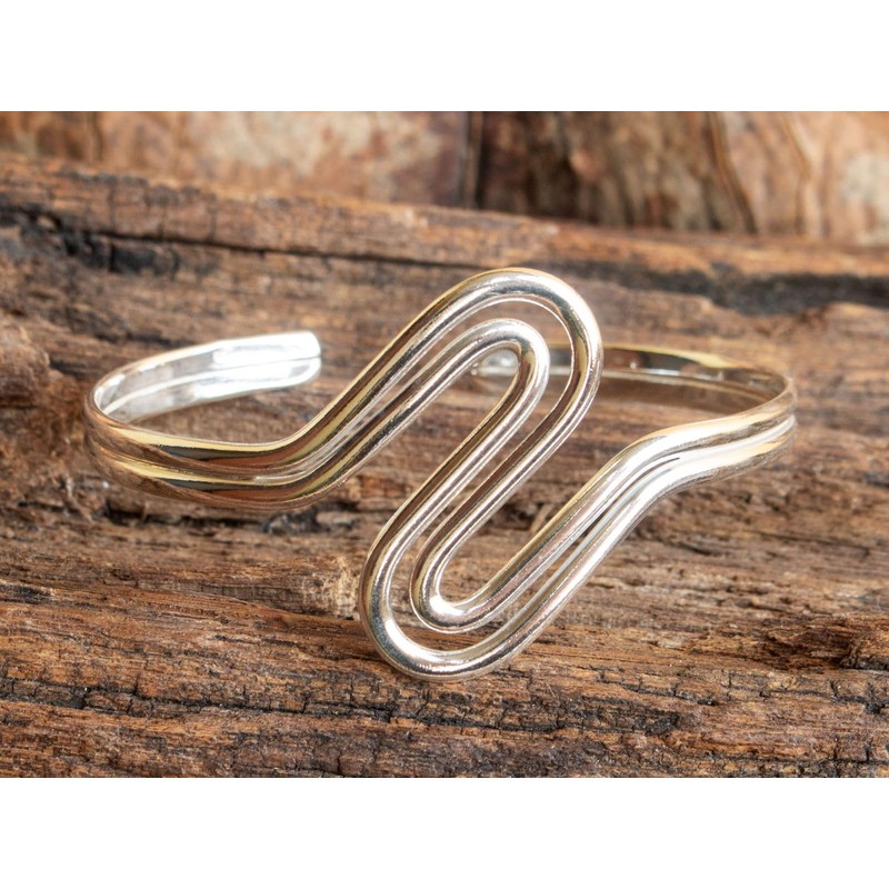 Fly Style Sterling Silver Bangle - Wave Bangle - Silver