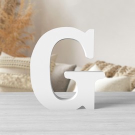 Zaruatu 6 Inch White Wood Letters Unfinished Wood Letters for Wall Decor Decorative Standing Letters White Block Letters for Craft Home Party Projects (G)