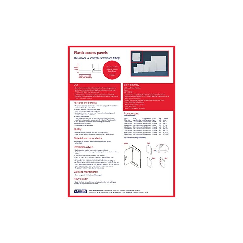 Timloc AP150 Hinged 155mm x 235mm White Plastic Access Panel