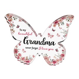 to My Grandma Desk Decor for Women Grandma Butterfely Desk Sign Gift from Grandchildren Acrylic Plaque Signs for Grandmother from Grandson Granddaughter Home Graden Desk Ornaments