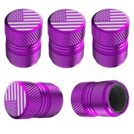 Tire Valve Stem Caps - 5 Pack Corrosion Resistant Premium Anodized Alloy Air Valve Caps American Flag Universal for Car SUV Bike Accessories Purple