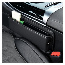 Ziciner Car Seat Gap Organizer, Premium Leather Auto Seat Storage Box, Vehicle Adjustable Front Seat Gap Filler, Car Seat Side Pocket Organizer for Phones, Glasses, Keys, Money, Cards (Black)