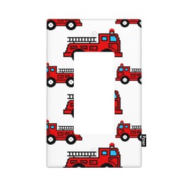 Pznen Fire Truck Single Rocker Wall Plate Red Cartoon Boys Car Toy Themed 1-Gang Rocker Light Switch Plates Standard Receptacle Plug Cover for GFCI Outlet