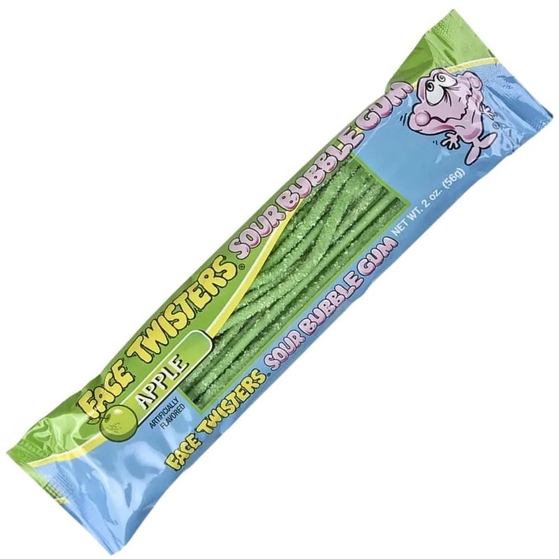 Face Twisters Sour Bubble Gum Straws, Green Apple, 2 Ounce