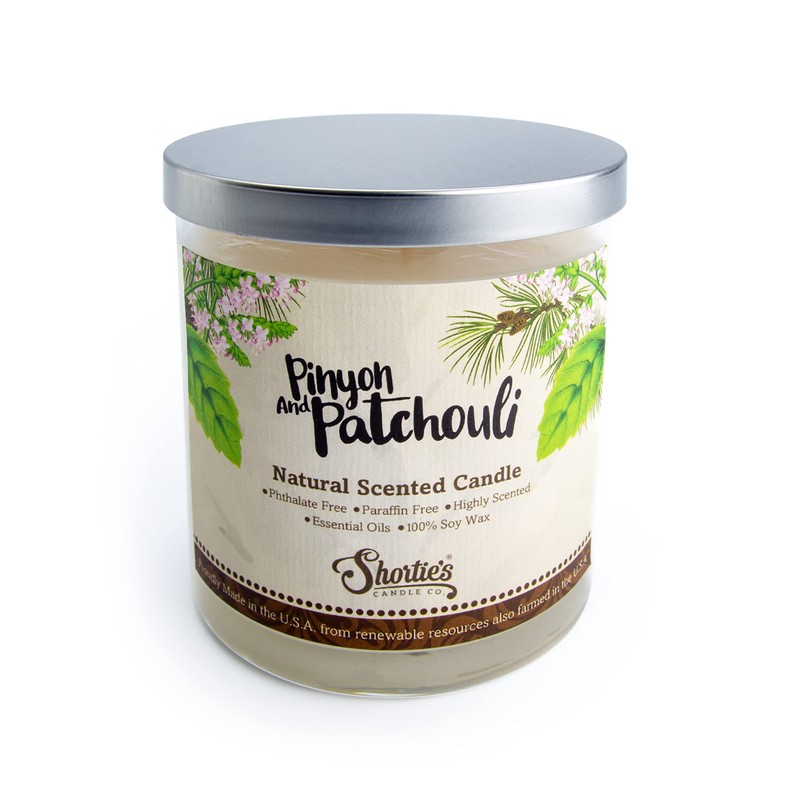 Pinyon & Patchouli Scented Natural Soy Candle, Essential Fragrance Oils,