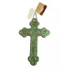 Cast Metal Wall Cross Ornate Rustic With Green Finish 10”