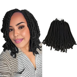 Niseyo Pre twisted Bob Spring Twist Hair 10 Inch 7 Packs Short Pre-looped Crochet Braid (1#/Jet Black)