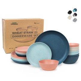 Grow Forward 24-piece Premium Wheat Straw Dinnerware Sets for 8 - Unbreakable Dishwasher & Microwave Safe Plastic Plates and Bowls Sets - Patio, Outdoors, RV, Camping Dishes - Tropical