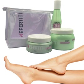 Nefertiti Kit spa profesional para pies - Benepie Nefertiti - Sales refrescantes efervescentes - Gel exfoliante para pies - Crema reparadora - kit con 3 pzas + cosmetiquera gratis