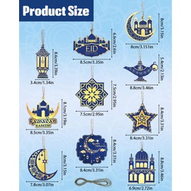 Gowik Ramadan Ornaments - 20pcs Wooden Pendant Ramadan Kareem Hanging Decoration Eid Mubarak, Moon Star Wind Light Shape DIY Crafts Decorative for Tabletop Trees Decor