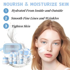 Skincare Kits Milk Girls Gifts - Skin Care Set - 7PCS Travel Kit with Cleanser Face Wash, Hand Wax, Sunscreen, Face & Eye Cream, Exfoliating Scrub, Skin Care Bag - Nourishing Gift Set for Women