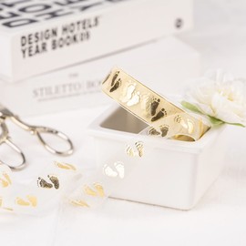 Holijolly Gold Sheer Gift Ribbon - Snow Yarn Ribbon with Footprint Design for Baby Shower, Boy, Girl Birthday - 3/4 inch x 10 Yard