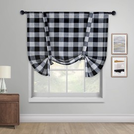 Creativesfun Tie Up Curtain for Kitchen Window Buffalo Check Adjustable Tie Up Shades Plaid Gingham Farmhouse Rod Pocket for Bathroom (40 X 63 -INCH, Black & White)