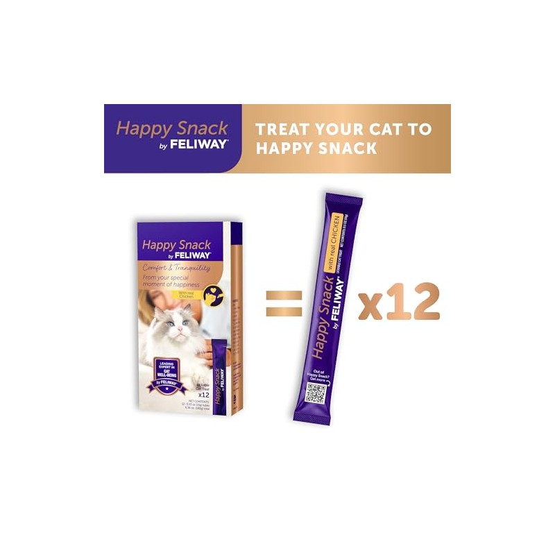 Happy Snack by FELIWAY®, Delicious, Lickable, Squeezable Purée Cat Treats