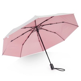 Prospo UPF 50+ UV Protection Umbrella for Sun & Rain, Large Compact Travel Umbrella Windproof, 46 Inch Auto Open Close Sun Blocking for Women Men(Silver/Pink)