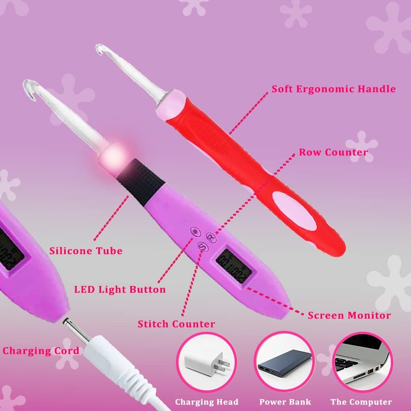 Crochet Hooks Light up Crochet Hook Set 17 Sizes Digital