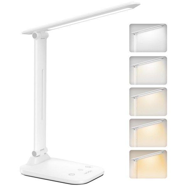 BICKON Desk Lamp, 5 Colour & 15%~100% Adjustable Brightness Dimmable LED Desk Lamp for Study, Eye-Caring Desk Light USB Powered, Auto Timer Table Lamp for Desk, Office, Reading, Bedroom, Gifts
