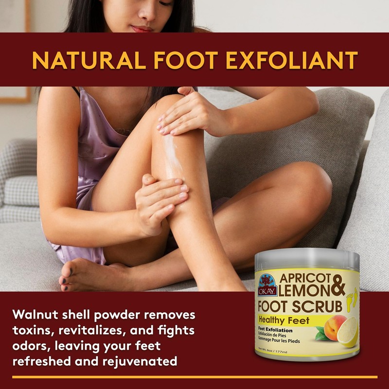 OKAY Apricot & Lemon Foot Scrub, 6 Ounce