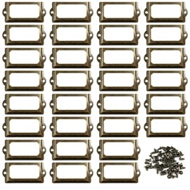 30PCS Metal Label Holders,Shelf Label Holder for Wood Shelves,Name Card Holder,Label Holder for Drawer Cabinet. 70x33mm Bronze Card Catalog Drawer Label Frame with 60PCS Screws,by ChanQnTon.