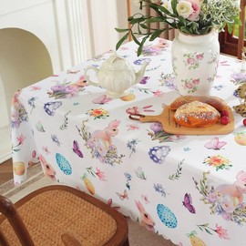 meioro Easter Tablecloth 100x150 cm, Spring Carrot Rabbit Egg Table Cloth, Colorful Printed Washable Table Cover, Bunny Easter Pattern for Decorating Parties, Picnics,Dinner Tablecloths Decoration