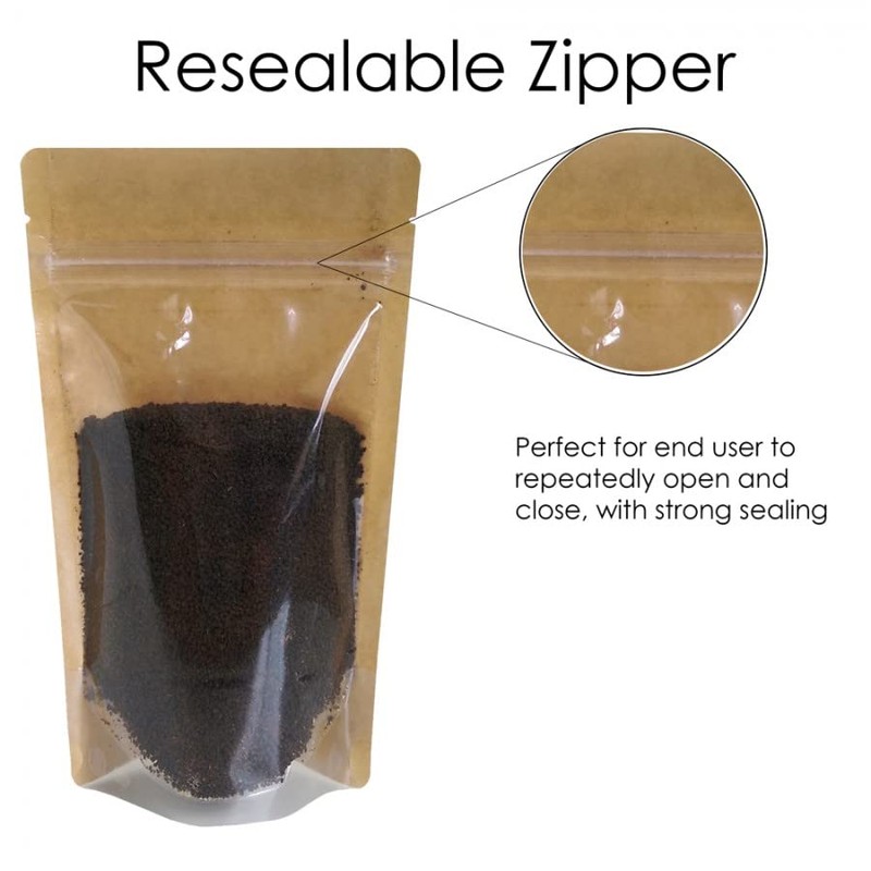 RIGHTPAK Kraft Paper Bag with Resealable Zipper - Stand Up