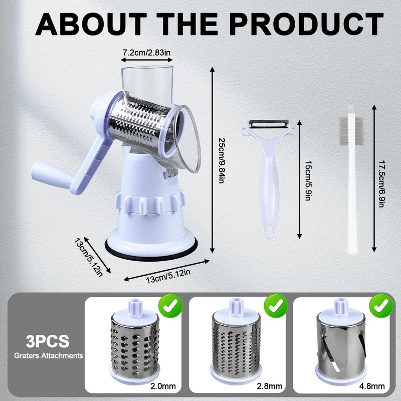 XWGKLN Cheese Grater Rotary, 3-in-1 Graters for Kitchen with 3