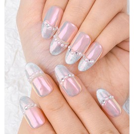 Sethaxy Handmade Nail Tip, Very Long Oval Tip, Aurora, Press-On Nail, Pearl, False Nail, Magnet, 3D Nails, Long, Cat Eye, Fake Nail, Stylish, For Small Nails, Self Nails, Beautiful, Korean Nail Art,