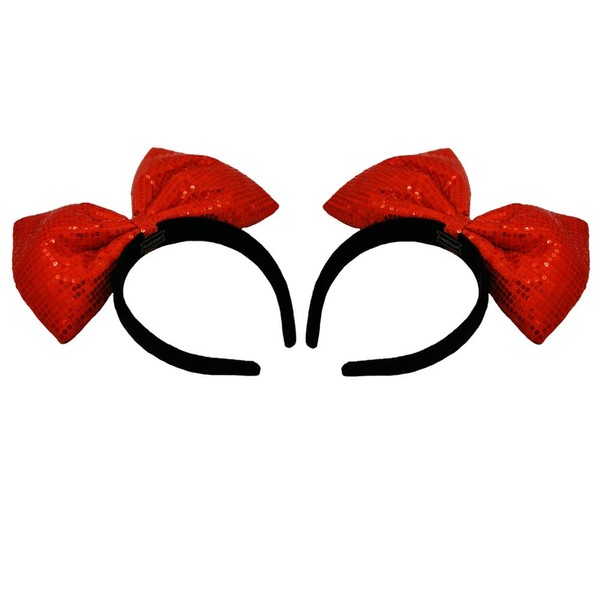 CHuangQi Red Sequin Large Bow Headbands for Girls & Ladies, Cute Hair Accessories for Party and Cosplay