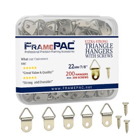 FramePac 200 Pack Picture Hangers with Screws, Small Triangle Ring, D Rings for Clock, Decoration, Mirror, Paintings, Artwork Picture Frame