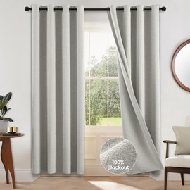 COSVIYA 100% Blackout Cream Linen Curtains & Drapes 72 Inch Length 2 Panels Set, Full Room Darkening Grommet Insulated Thermal Window Panels for Bedroom/Living Room,52x72 inches