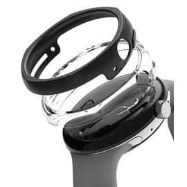 Ringke Slim Edge [Anti-Yellowing Material / 2 Pack] Compatible with Pixel Watch (2022) Case, Anti-Scratch Elegant Angle Shaped Solid Transparent Protective Cover - Clear + Matte Black